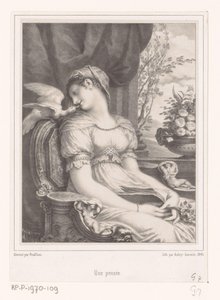 Kitap ve beyaz kuş ile oturan kadın Une pensée (nesne üzerindeki başlık) by Hyacinthe Louis Victor Jean Baptiste Aubry Lecomte