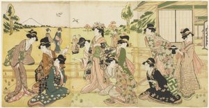 Hawking Party, 1807 (colour woodblock print) by Hyakusai Hisanobu Hyakusai Hisanobu