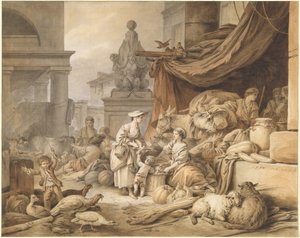 Fantastik Heykelli Pazar Manzarası by I Jean Baptiste Hüet