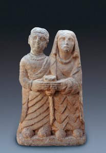 Anik sanat: bir teklif getiren çift. Taş heykel, MÖ 3. yüzyıl Madrid Ulusal Arkeoloji Müzesi.