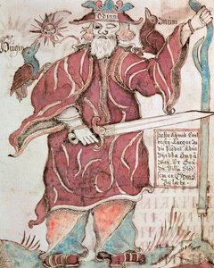 Odin, with his two crows, Hugin (thought) and Munin (memory) 