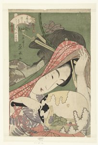 Ogiya evinden Courtesan Tsukasa Ogiya uchi Tsukasa (nesne üzerindeki başlık) Güzeller ve Beş Festival (dizi adı) Bijin gosekku (nesne üzerinde dizi başlığı)