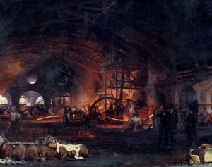 Sanayi Devrimi: “” La grande forge de Fourchambault”” Francois Bonhomme (1809-1881) 1839 tarafından yapılan resimden detay. Fourchambault