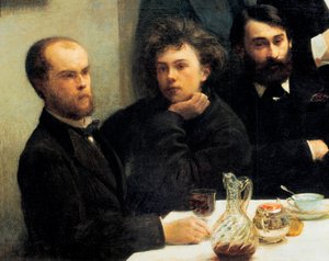 Masa köşesi: soldan sağa: Paul Verlaine, Arthur Rimbaud, Elzear Bonnier. (Resim, 19. yüzyıl) by Ignace Henri Jean Fantin Latour