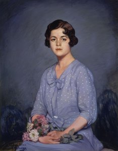 LUCIA - (ELİNDE ÇİÇEKLERLE OTURAN GENÇ KIZIN PORTRESİ) - YİRMİNCİ YÜZYIL by Ignacio Zuloaga y Zabaleta