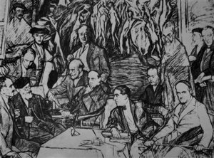 ARKADAŞLARIM - 1920/36 - ÇİZİM - KARBON / YAĞ / TUVAL - 234X292 CM by Ignacio Zuloaga y Zabaleta