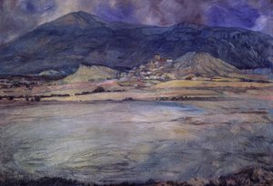 ZARAGOZA ŞEHRİ - ESCO - XX YÜZYIL - YAĞ / TUVAL - 90 X 30 CMS by Ignacio Zuloaga y Zabaleta