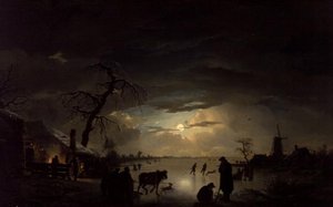 Ay Işığında Bir Kış Manzarası by Ignatius Josephus van Regemorter
