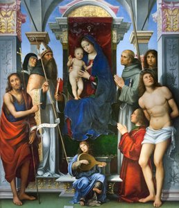 Tahtta Madonna ve Çocuk, Azizlerle birlikte by Il (1450-1517) Francia