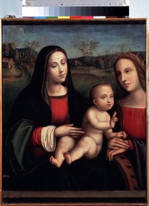 ""İskenderiyeli Aziz Catherine ile Madonna ve Çocuk"" Francesco Raibolini dit il Francia (1450-1518) tarafından tablo Saint Petersburg Hermitage Müzesi
