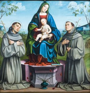 Aziz Francis of Assisi ve St Anthony of Padua ile Madonna ve Çocuk by Il (1450-1517) Francia