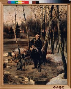 La chasse a la becasse - Woodcock Shooting - Peinture de Illarion Mihayloviç Pryanishnikov (1840-1894), huile sur toile
