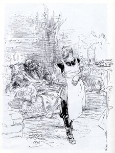 Leo Tolstoy'un 1896 tarihli İvan İlyiç'in Ölümü romanının illüstrasyonu by Ilya Efimovich Repin