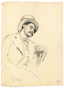 "Bir Parisli Kafe" Çalışması: Oturan Şapkalı Adam, c. 1872-1875 by Ilya Efimovich Repin