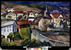 İsviçre'de Küçük Bir Kasaba. Ilya Ivanovich Mashkov'un (Ilia Mashkov, Matchkov) (1881-1944) tablosu, tuval üzerine yağlıboya