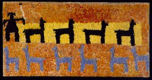 Lama ve lama çobanı ile tüy paneli, MS 1450-1534 (dokuma pamuk ve tüyler)