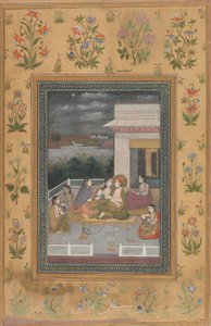 Müzisyenler ve Müzisyenlerle Çevrili Bir Terasta Bir Çift by Indian 18th Century