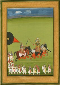 Rajah ve oğul, fil kılığına girmiş atlar ve hizmetçi süiti, c. 1810