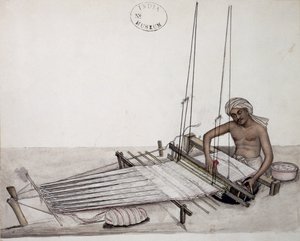 AS10 Cilt 52 f5 4904 cat.201 i-iv Dokuma tezgahında dokumacı, Bombay, c.1873 (kağıt üzerine suluboya) by Indian School