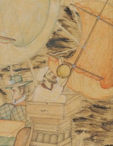 Bir Deniz Canavarı Tarafından Saldırıya Uğrayan Bir Karavel, Babür Hindistan, c.1590 (kağıt üzerinde altın ve gümüşle zenginleştirilmiş opak pigmentler) by Indian School