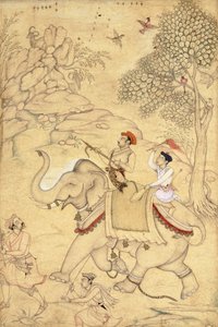 Fil Üzerine Binmiş Prens Avı, c.1600-1650 by Indian School