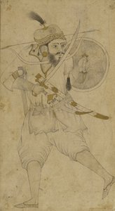 Bir Tatar askeri, Ahmadnagar, Deccan platosu (kağıt üzerinde mürekkep ve hafif renk tonu) by Indian School