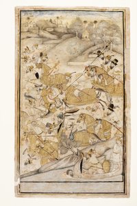 Avrupalılar tarafından yapılan bir savaş, c.1700 (kağıt üzerinde opak wc ve altın) by Indian School