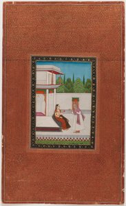 Bir hanımefendi ve yaşlı hizmetçisi, 1875-1900 (kağıt üzerinde opak wc ve altın rengi) by Indian School