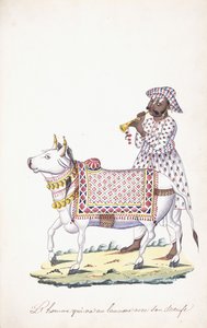 Öküzü olan bir adam, c. 1825 (kalem, tükenmez kalem, siyah mürekkep, w/c, Whatman kağıdı üzerinde) by Indian School