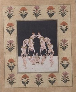 Birbirine dolanmış aşıklardan oluşan bir salıncakta oturan bir çift aşık, 1830 dolayları (kağıt üzerine guaj) by Indian School
