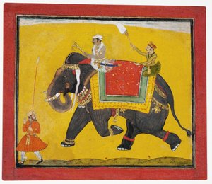 Bir file binen bir raja, c.1690 (kağıt üzerinde opak tuvalet) by Indian School