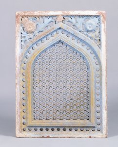 Bir çerçeve içinde kırmızı kumtaşı jali kemeri, yıldız motifli, 18. yüzyıl by Indian School