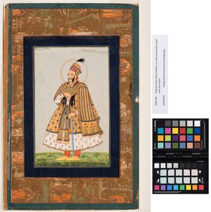 Abdullah Qutb Shah nimbate, altın bir ceket ve şal ile beyaz jama içinde, c.1680 (kağıt üzerinde opak suluboya ve altın) by Indian School
