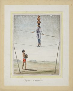 İp üzerinde akrobat, davulcu aşağıda, c.1820 (kağıt üzerinde opak wc) by Indian School