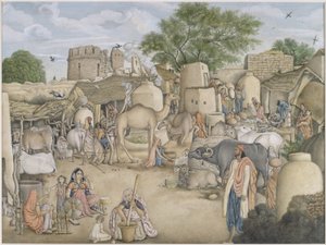 Or.4057 Ekle Raniya köyünden bir sokak sahnesi, c.1816-20 (kağıt üzerine suluboya ve guaj boya) by Indian School