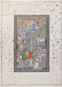 Alexander filozofu, doktoru ve kadehi sorguluyor, c.1610 (kağıt üzerinde opak wc ve altın) by Indian School