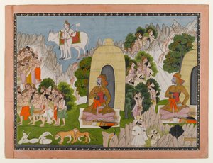 Arjunas Kefaret, Mahabharata serisinden sahne, c.1825-40 (kağıt üzerinde wc ve altın) by Indian School