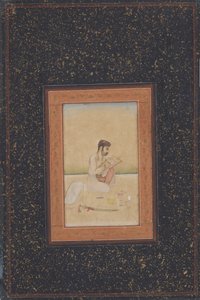 Gözlüklü ressam Behzad (kağıt üzerine mürekkep, renk ve altın) by Indian School