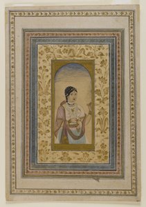 Pencerede Fahişe, 18. yüzyıl (kağıt üzerinde klozet, altın ve mürekkep yıkamaları) by Indian School