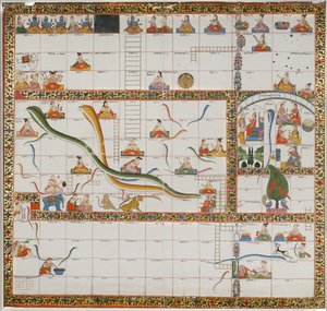 Snakes and Ladders oyunu için tasarım, 1800 (kumaş üzerine yapıştırılmış kağıt üzerine guaj boya) by Indian School