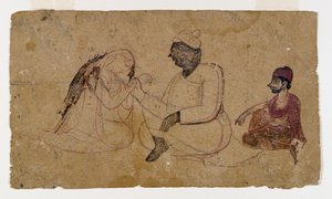 Üç Oturan Figür Çizimi, c.1750 (kağıt üzerine mürekkep ve renkli) by Indian School