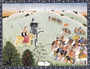 Durga ve Kali İlerleyen İblis Ordusunun Önünde Duruyor, c.1800-1820 by Indian School