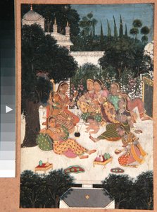 Saray terasında sekiz kadın ve bir çocuk, yaklaşık 1760 (kağıt üzerinde opak klozet) by Indian School
