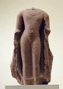 Ayakta duran bir Buda figürü, Jamalpur, Mathura (kırmızı kumtaşı)