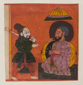Markandeya Purana Serisinden Bir Sayfanın Parçası, c.1625 (kağıt üzerinde opak wc ve altın) by Indian School