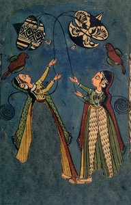 Uçan Kızlar Kitleri, Kullu Halk Resmi, Himachal Pradesh by Indian School