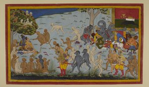 Hanumān ve Vibhīṣaṇa yaralı Lakṣmaṇa
