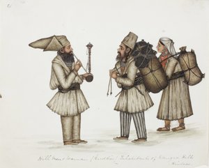 Hill Men and Woman (Guddies) Kangra Hills Hinduo sakinleri, c.1840 (kağıt üzerinde opak wc) by Indian School