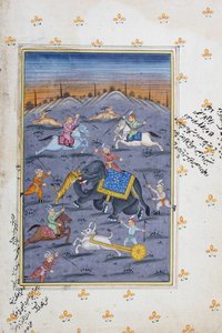Avlanma sahnesi, Rajasthani minyatür tablosu by Indian School
