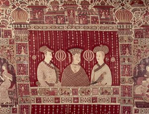 Avrupalı tüccarlarla Hintli kadın, Madras bölgesi, Ahmedabad (boyalı pamuk) by Indian School